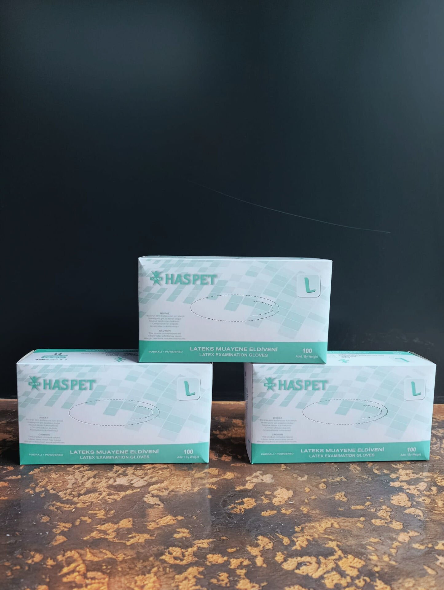 HAS-PET Pudralı Beyaz Lateks Muayene Eldiveni (  2 KUTU L BEDEN )